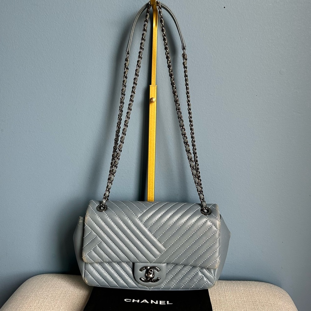 Chanel Blue Crossing Chevron Flap Bag - Picture 3 of 13